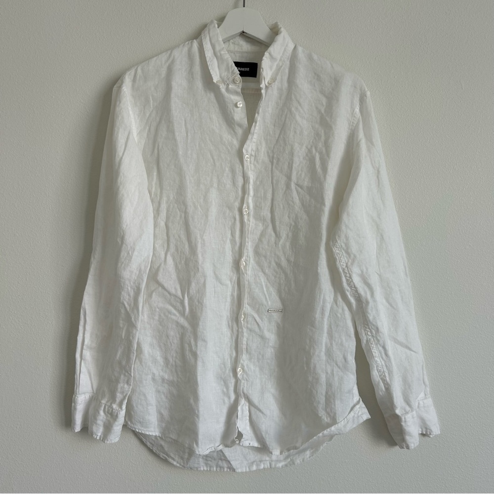 DSQUARED2 White Linen Button Down Shirt -44
